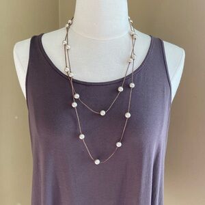 Faux Pearl Necklace On Brown Cord